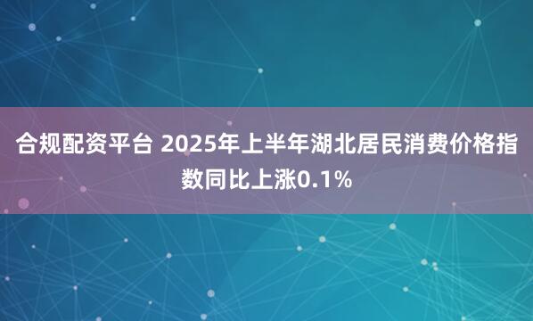 合规配资平台 2025年上半年湖北居民消费价格指数同比上涨0.1%